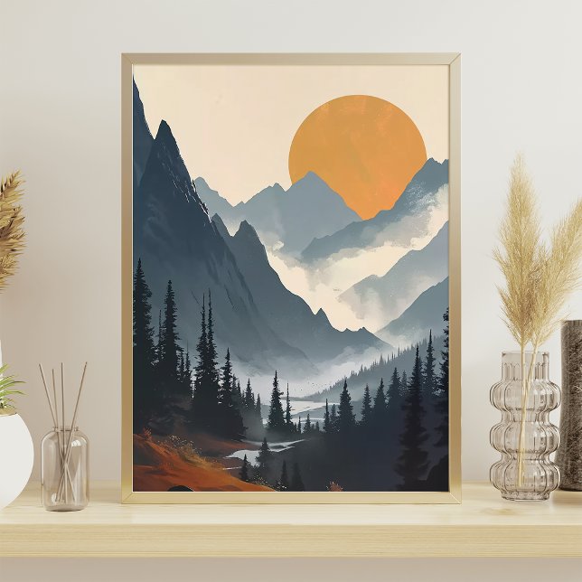 Mountain Landscape Illustration Orange Gray Poster (Creator Uploaded)