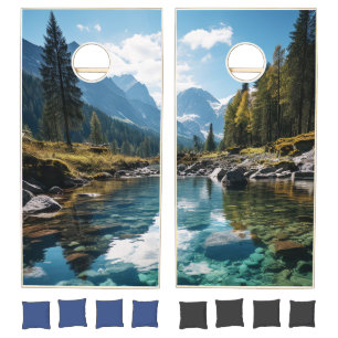 Mountain Landscape Lake Getaway Camping Cornhole Set
