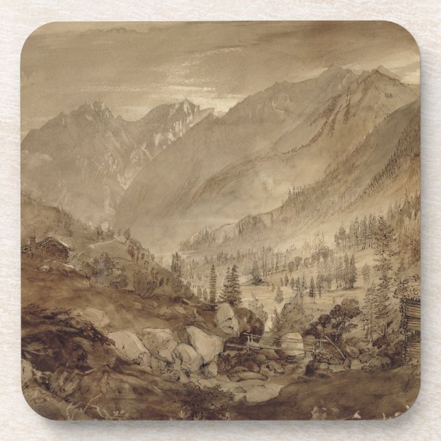 Mountain Landscape, Macugnaga, 1845 (pen & brown i Drink Coaster (Front)