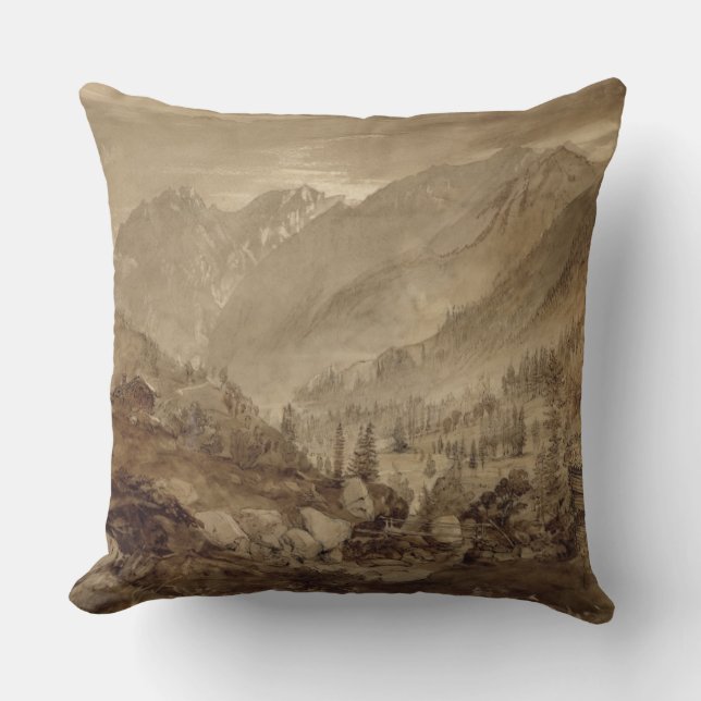 Mountain Landscape, Macugnaga, 1845 (pen & brown i Throw Pillow (Front)