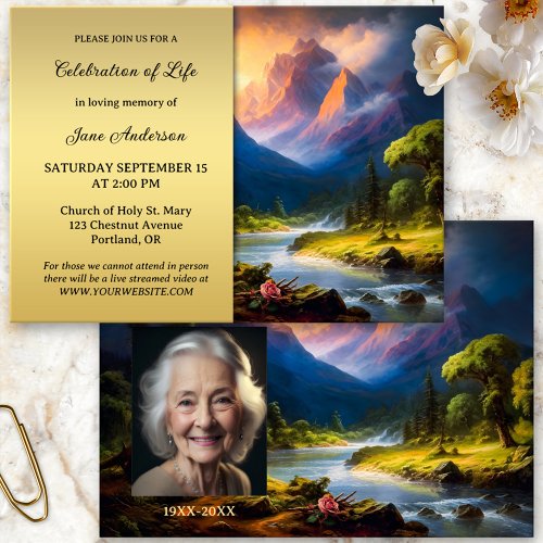 Mountain Landscape Photo Celebration of Life Invitation