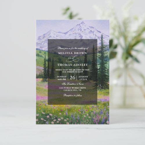 Mountain Landscape Rustic Budget QR Code Wedding Invitation