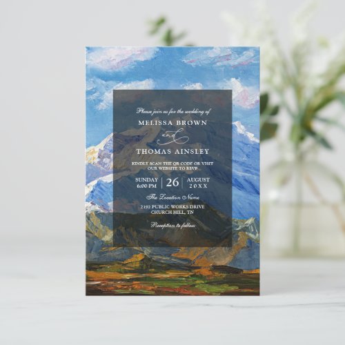 Mountain Landscape Rustic Budget Qr Code Wedding Invitation