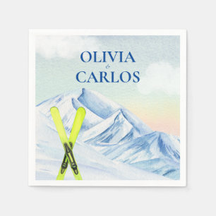 Mountain Landscape Ski Resort Wedding Napkins