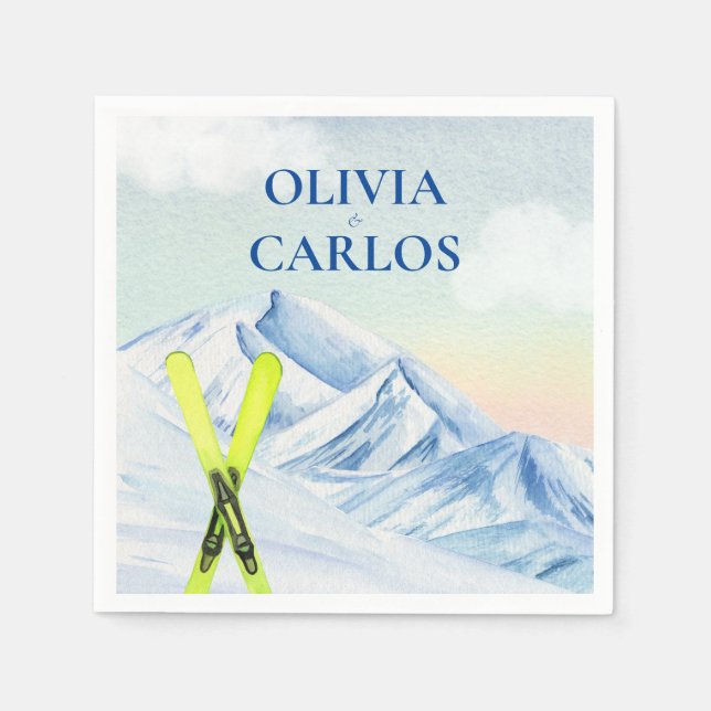 Mountain Landscape Ski Resort Wedding Napkins (Front)