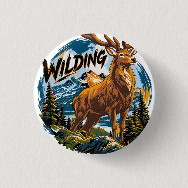 Mountain Landscape Stag Button (Front)