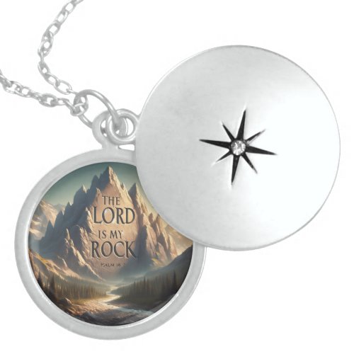 Mountain Landscape THE LORD IS MY ROCK PSALM 182 Locket Necklace