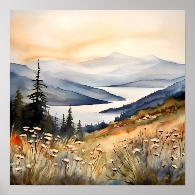 Mountain Landscape Watercolor Painting Art Print (Front)