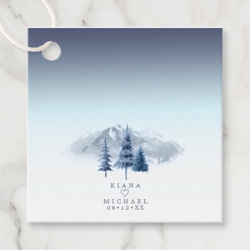 Mountain Landscape Wedding Blue ID787 Favor Tags