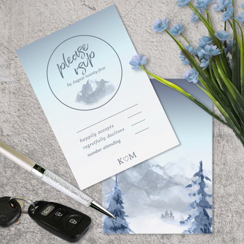 Mountain Landscape Wedding Blue ID787 RSVP Card