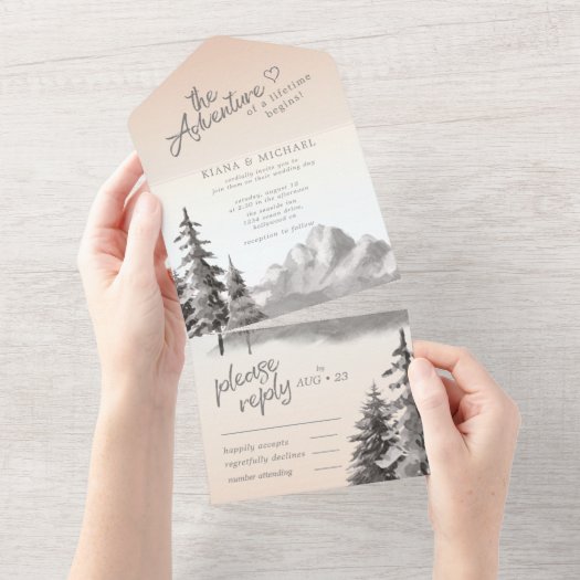 Mountain Landscape Wedding Blush ID787 All In One Invitation