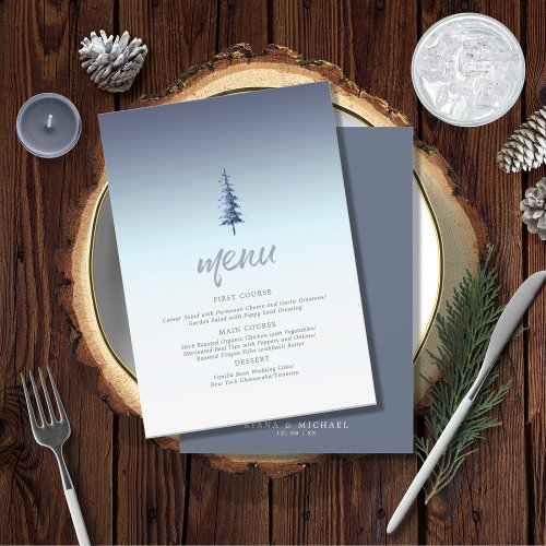 Mountain Landscape Wedding Menu Blue ID787