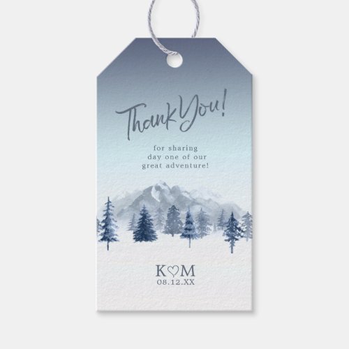 Mountain Landscape Wedding Thank You Blue ID787 Gift Tags