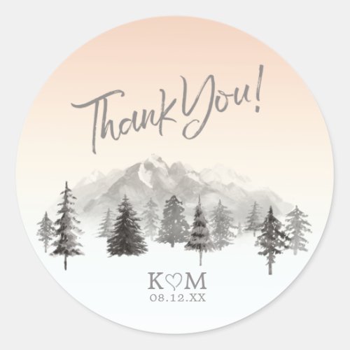 Mountain Landscape Wedding Thank You Blush ID787 Classic Round Sticker