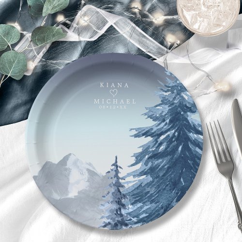 Mountain Landscape Wedding V2 Blue ID787 Paper Plates