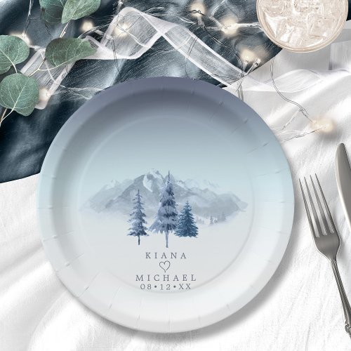 Mountain Landscape Wedding V3 Blue ID787 Paper Plates