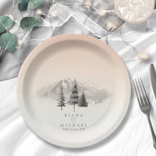 Mountain Landscape Wedding V3 Blush ID787 Paper Plates