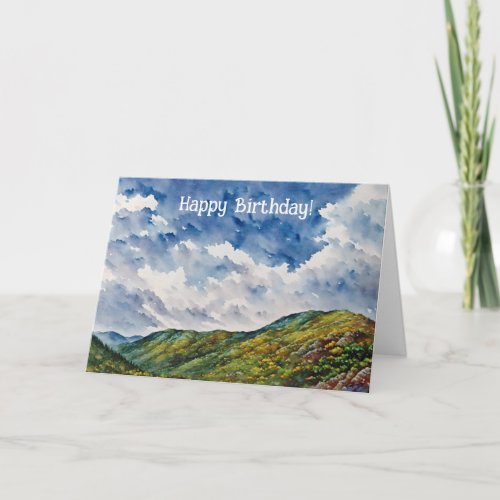 Mountain Landscape Whimsical Art Birthday Card