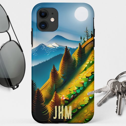 Mountain Landscape with Full Moon  iPhone 11 Case