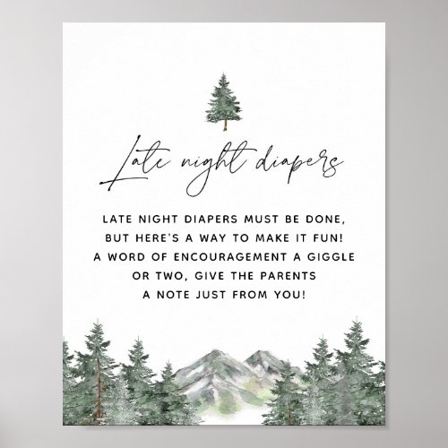 Mountain Late Night Diapers Baby Shower Sign
