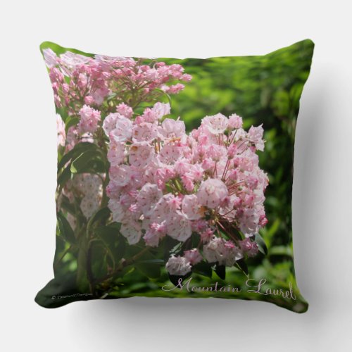Mountain Laurel Pink Reversible White Flowers Throw Pillow
