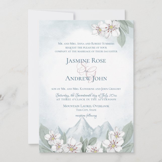 Mountain Laurel Wedding Watercolor Invitation (Front)
