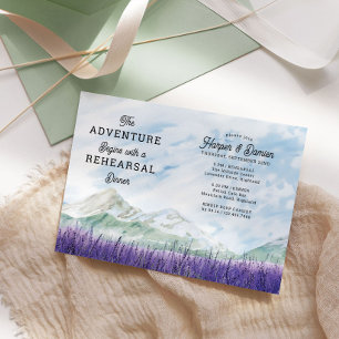 Mountain Lavender Adventure Begin Rehearsal Dinner Invitation