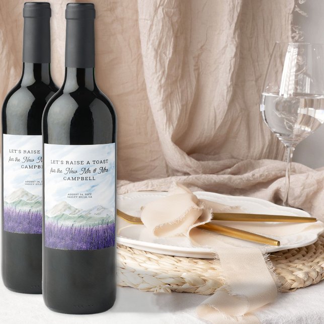 Mountain Lavender Landscape New Mr & Mrs  Wine Label (Wine bottle labels for the New Mr & Mrs from my Mountain Lavender Wedding Collection)