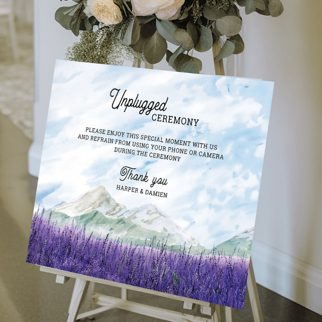 Mountain Lavender Watercolor Unplugged Ceremony Foam Board (Unplugged Ceremony Sign from my Mountain Lavender Wedding Collection)