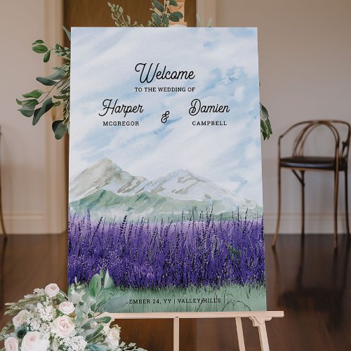 Mountain Lavender Watercolor Wedding Welcome Foam Board