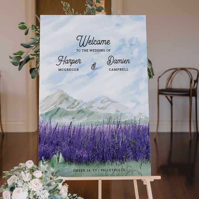 Mountain Lavender Watercolor Wedding Welcome Foam Board (Wedding Welcome Sign from my Mountain Lavender Wedding Collection)