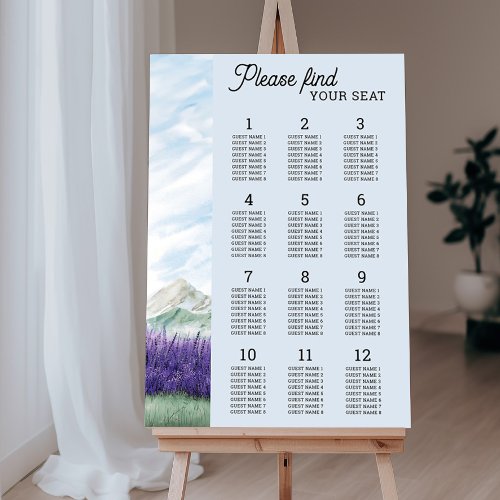 Mountain Lavender Wedding Table Seating Chart Foam Board