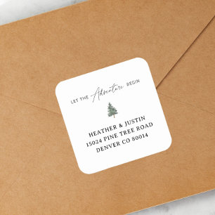 Mountain Let The Adventure Begin Return Address Square Sticker