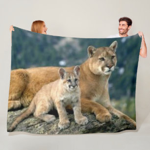 MOUNTAIN LION and CUB Fleece Blanket