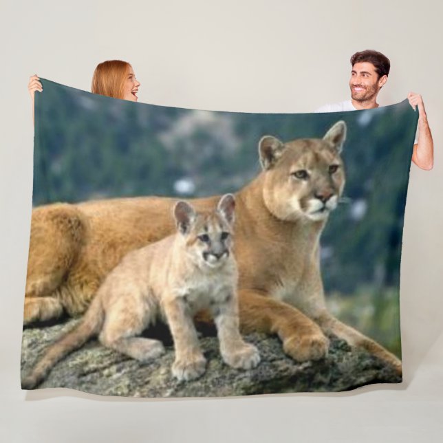 MOUNTAIN LION and CUB Fleece Blanket (In Situ)