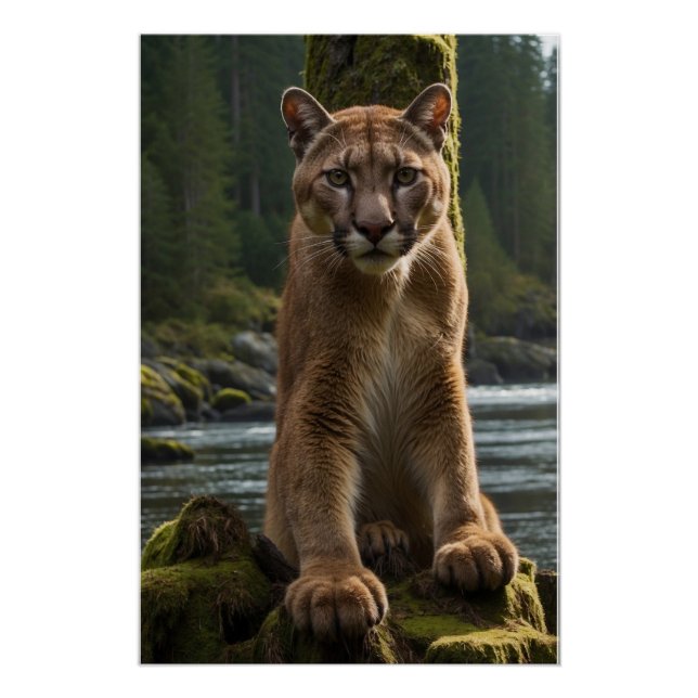 Mountain Lion at a Rock Pool Poster (Front)