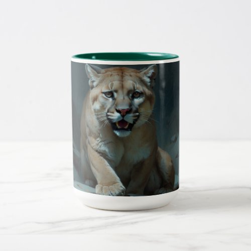 Mountain Lion at a Rock Pool Two_Tone Coffee Mug