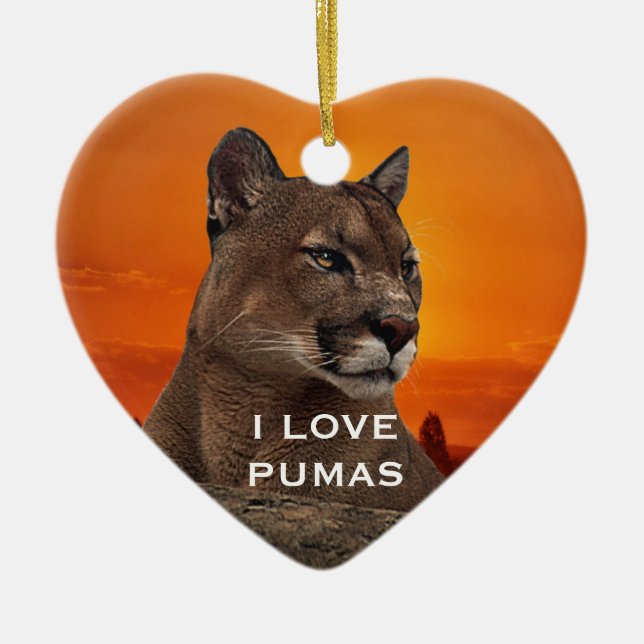 Mountain lion at sunset ceramic ornament (Front)