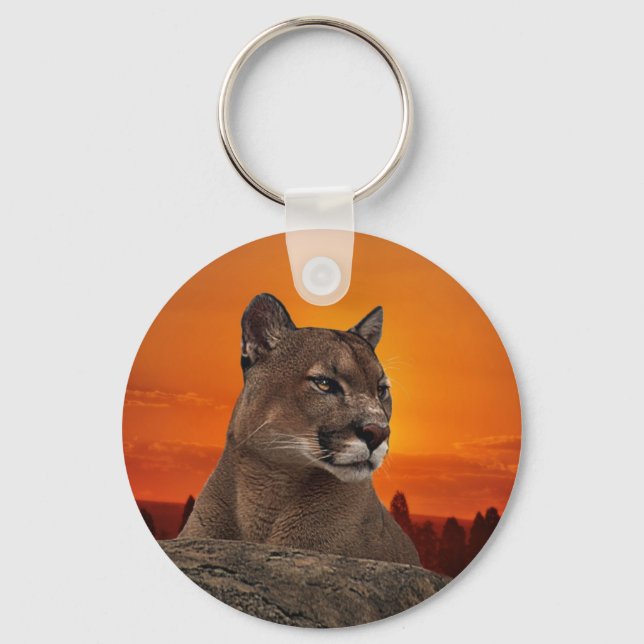 Mountain lion at sunset keychain (Front)