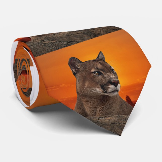 Mountain lion at sunset neck tie (Rolled)