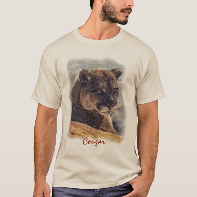 Mountain Lion, Big Cat Cougar Portrait on TShirt (Front)
