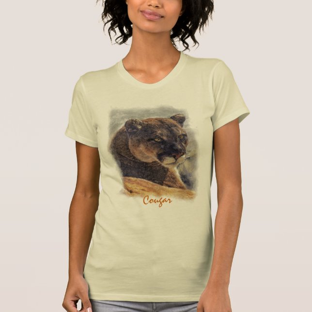 Mountain Lion, Big Cat Cougar Portrait on TShirt (Front)