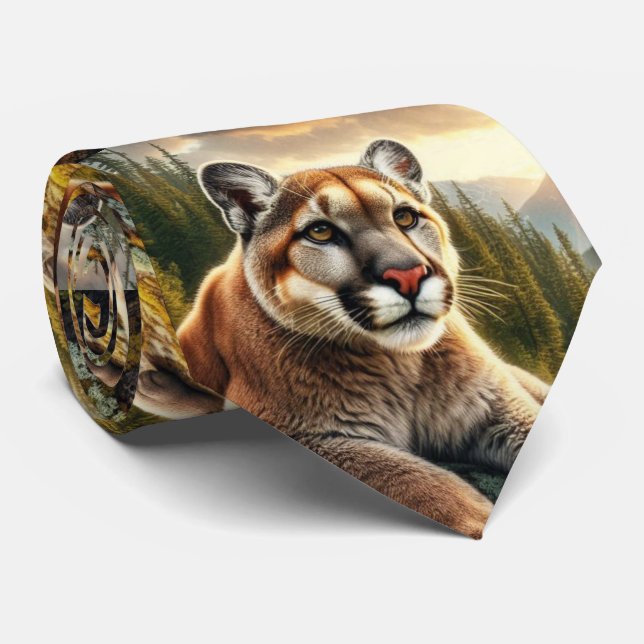 Mountain Lion Big Cat Neck Tie (Rolled)