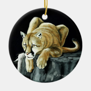 Critter Collection Cougar Puma Panther Catamount American Cat Black Cherry Wood Christmas Ornament Mountain Lion Sitting Ornament