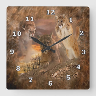 Mountain Lion Cougar Animal Collage Clock
