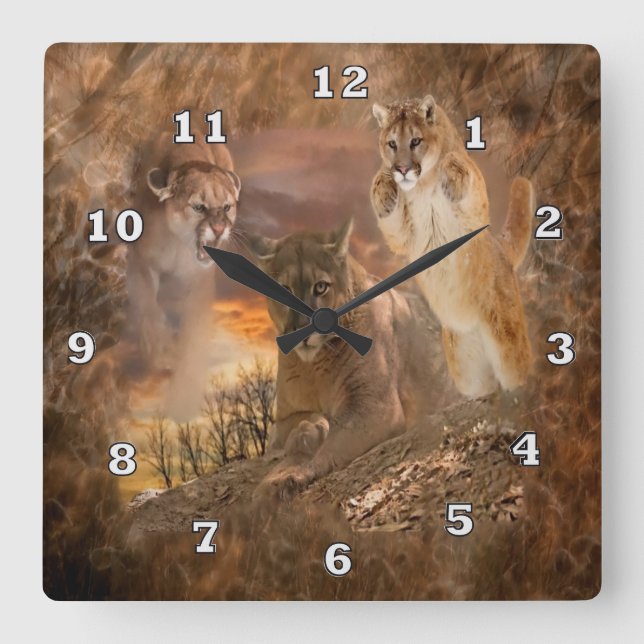 Mountain Lion Cougar Animal Collage Clock (Front)