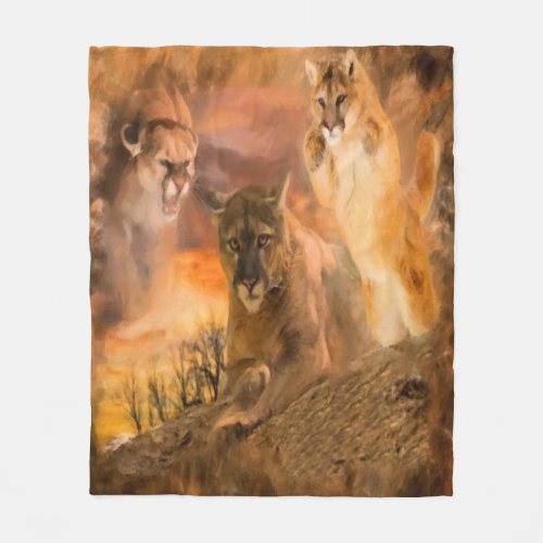 Mountain Lion Cougar Animal Collage Fleece Blanket