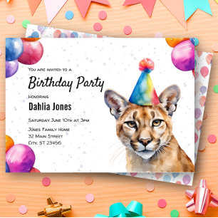 Mountain Lion Cougar Puma Animal Birthday Party Invitation