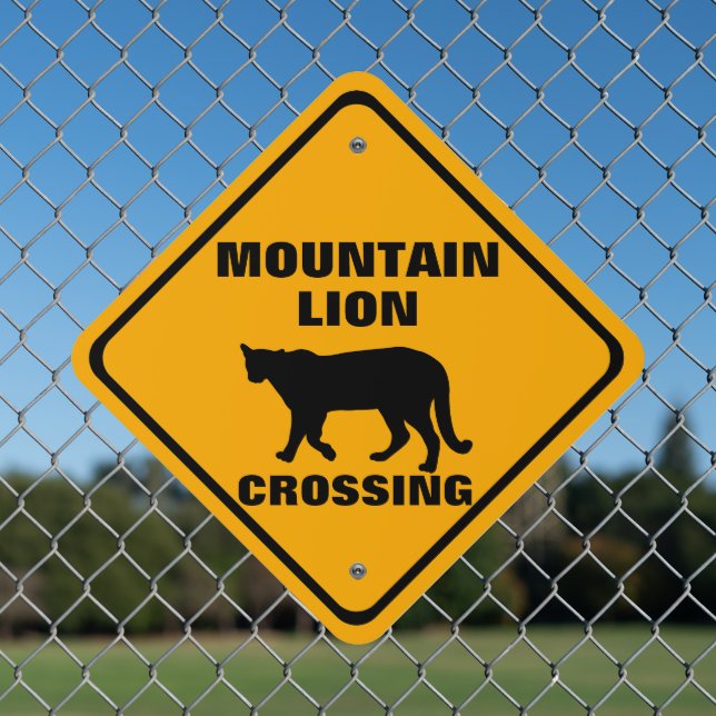 Mountain Lion Crossing Roadway Property Warning Metal Sign (In Situ(Fence))