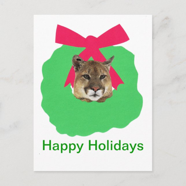 Mountain Lion Holiday Christmas Wreath (Front)